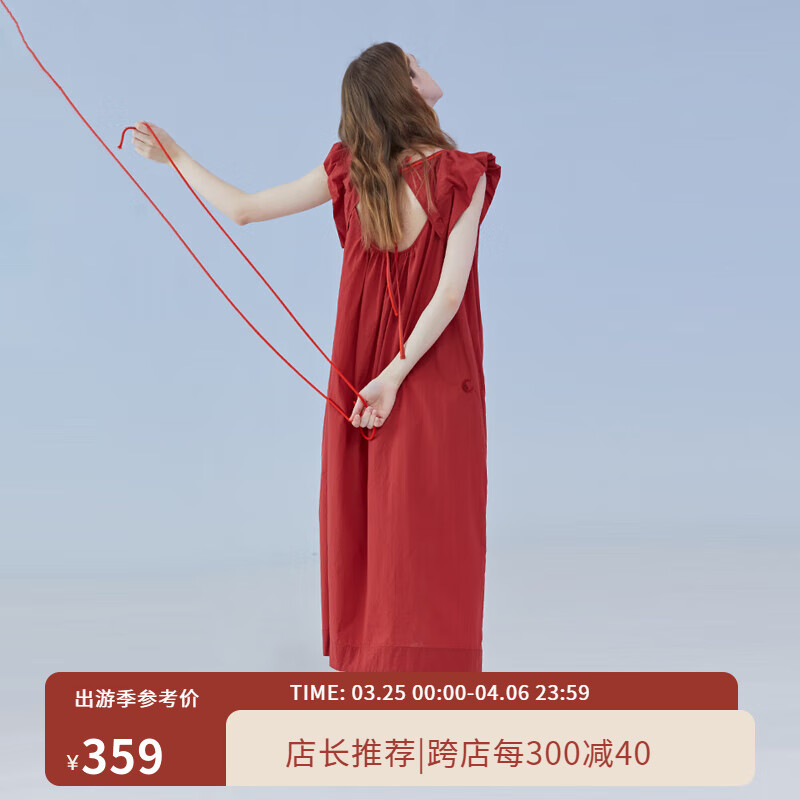 朵朵·可可春夏季纯棉宽松性感露背旅行短袖女长款裙子可外出 暗红 160(M)