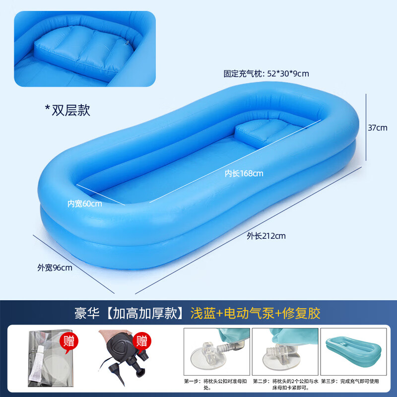 东祝今康瘫痪老人洗澡神器卧床老人洗澡床病人洗浴槽电动充气式可折叠 双层【加高加厚】+电动气泵+维修包 【快充成型 折叠收纳】