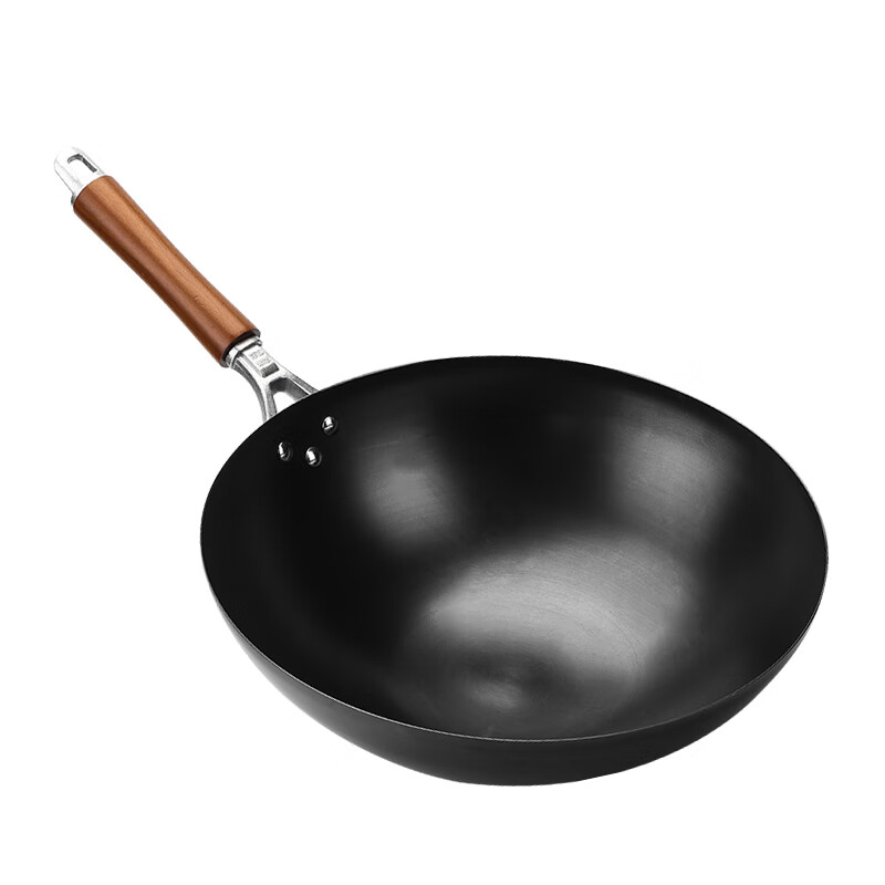 金存炒锅铁锅 轻便炒菜锅无涂层不易生锈传统家用圆底不易粘锅 轻便铁锅32cm+玻璃盖 32cm