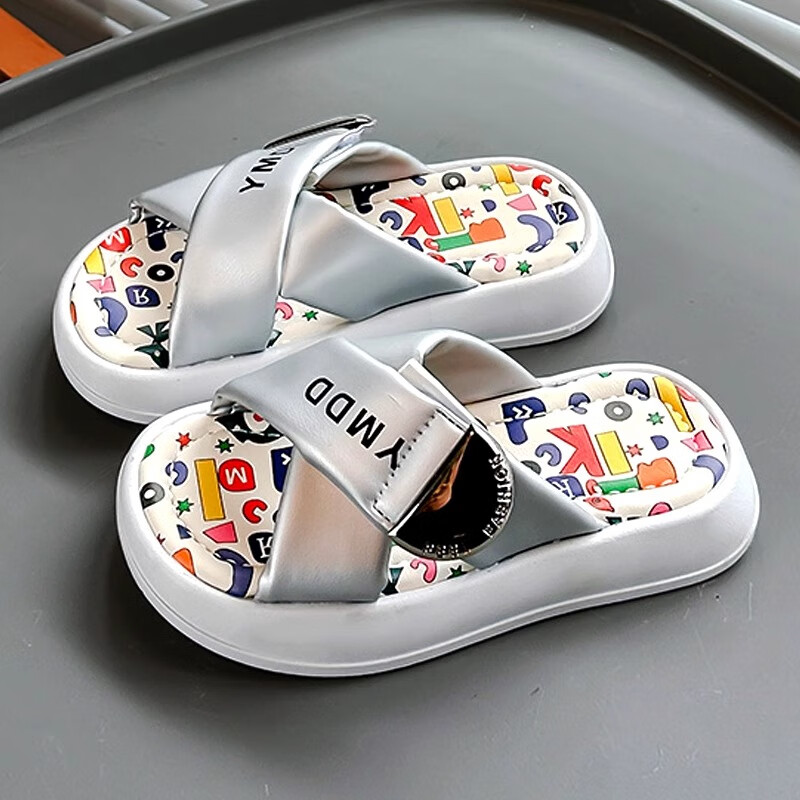 创京懿选女童拖鞋外穿夏季2024新款儿童时尚洋气凉拖大童女孩 银色 26