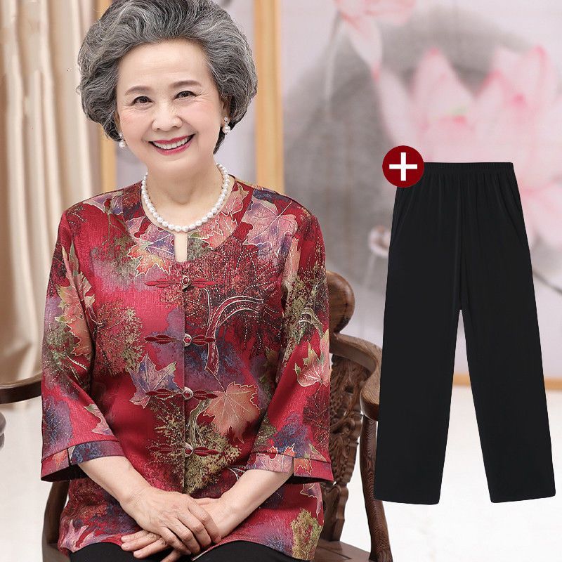 彩巧羊中老年老人外套60-70岁女人夏装妈妈装七分袖上衣-太太衣服奶奶