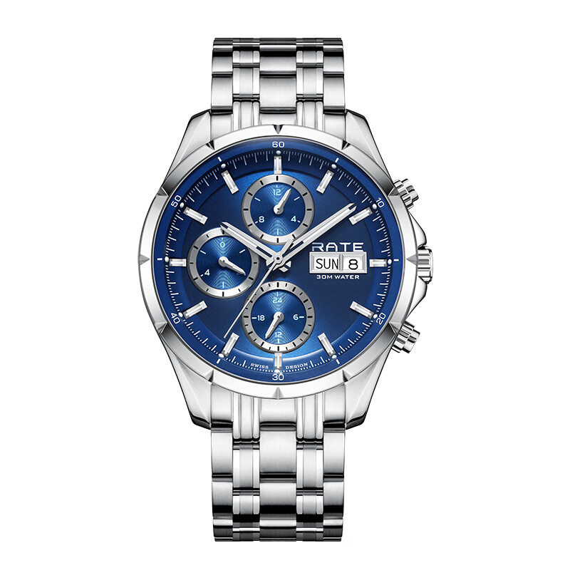 雷特【专柜款】手表男士机械腕十大品牌国表多功能日历星期腕表 蓝色