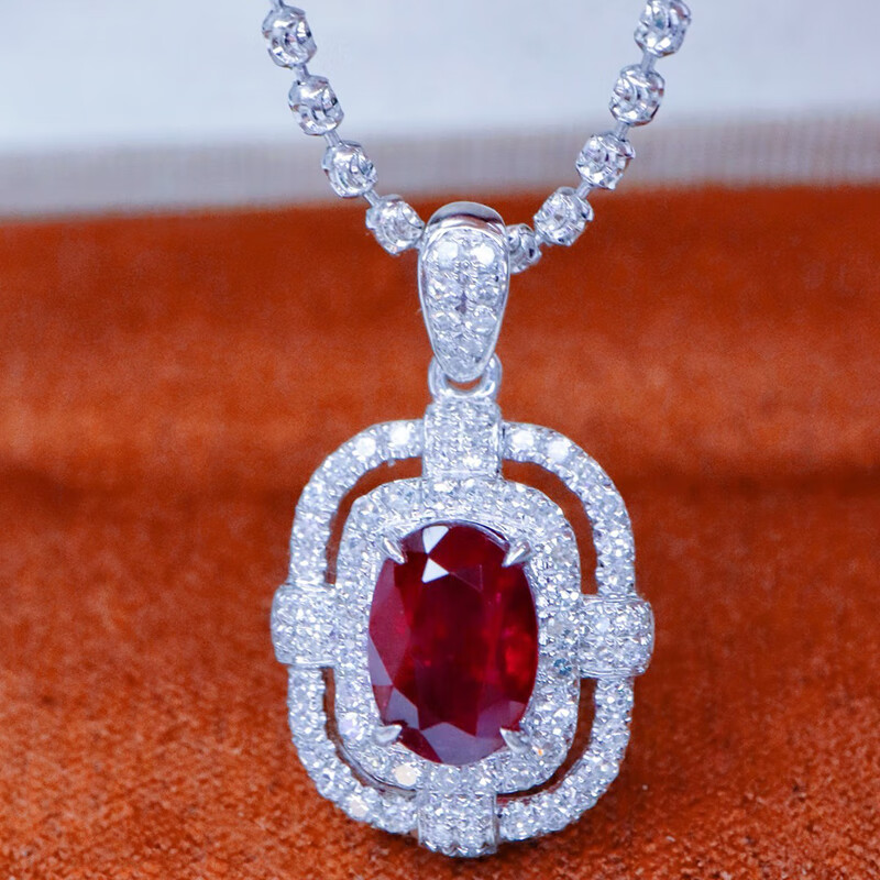 海洋经典 红宝石吊坠项链珠宝首饰锁骨链18k金镶钻 主石1.25ct 金重1.