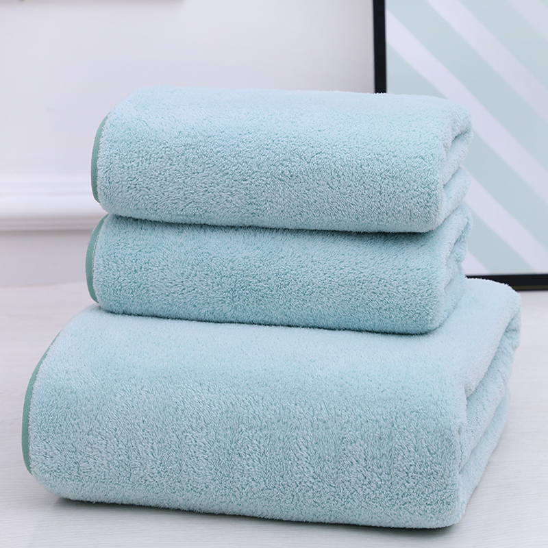 斜月三星 珊瑚绒毛巾浴巾套装组合三件套 柔软舒适 绿色珊瑚绒【2毛巾+1浴巾】