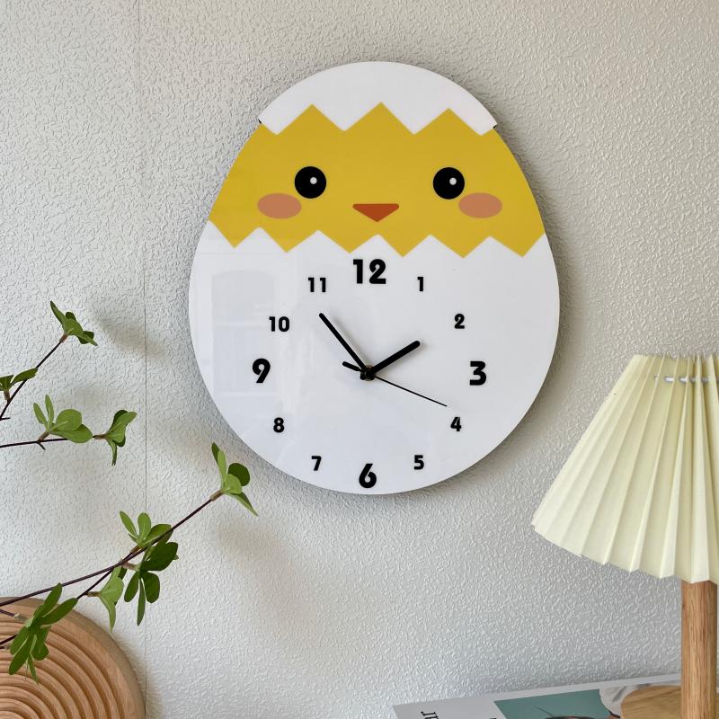可爱装饰挂墙时钟挂钟幼儿园客厅儿童房静音挂钟表 破壳小鸡32cm乘37