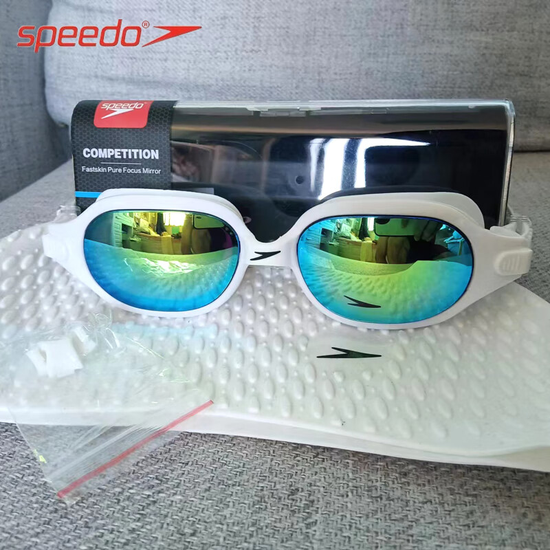 速比涛(Speedo)泳镜防水防雾高清游泳眼镜男女士中框专业游泳镜 白色电镀