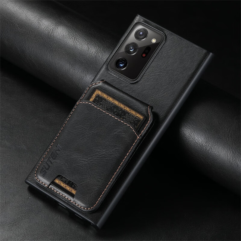 锦灏 三星Note20 Ultra手机壳背插卡支架note20全包防摔保护套商务高档个性简约男女皮套 复古油蜡皮【黑色】 三星Note20 Ultra
