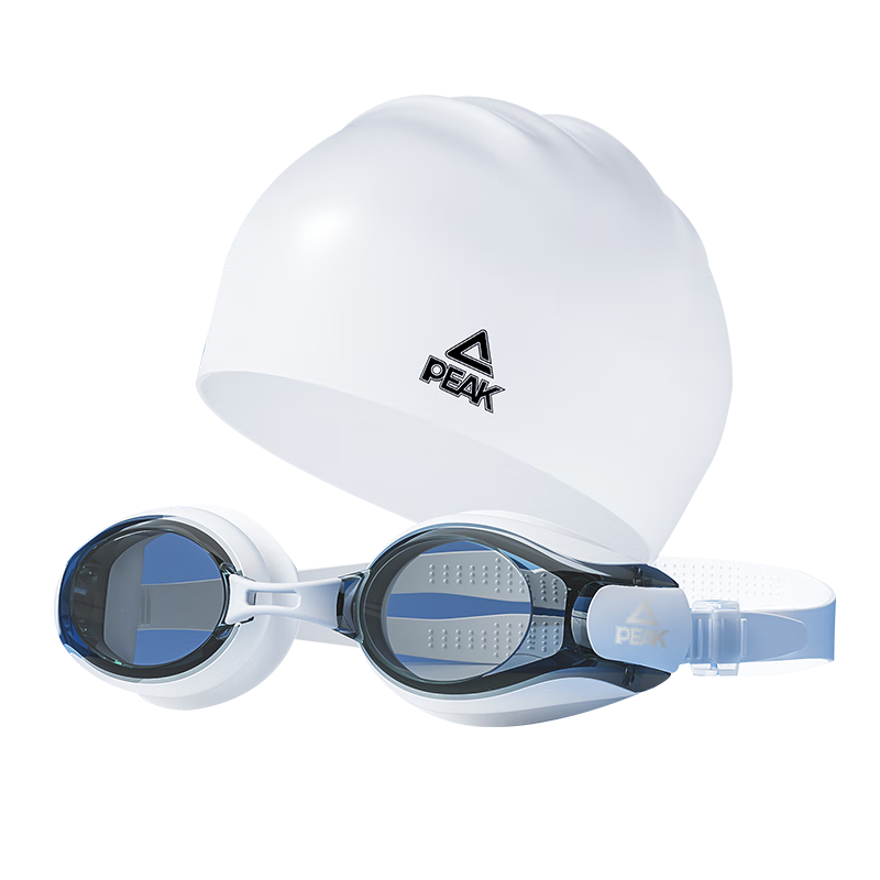 匹克防水防雾高清游泳眼镜泳帽近视男女成人时尚泳镜帽套装 平光白色
