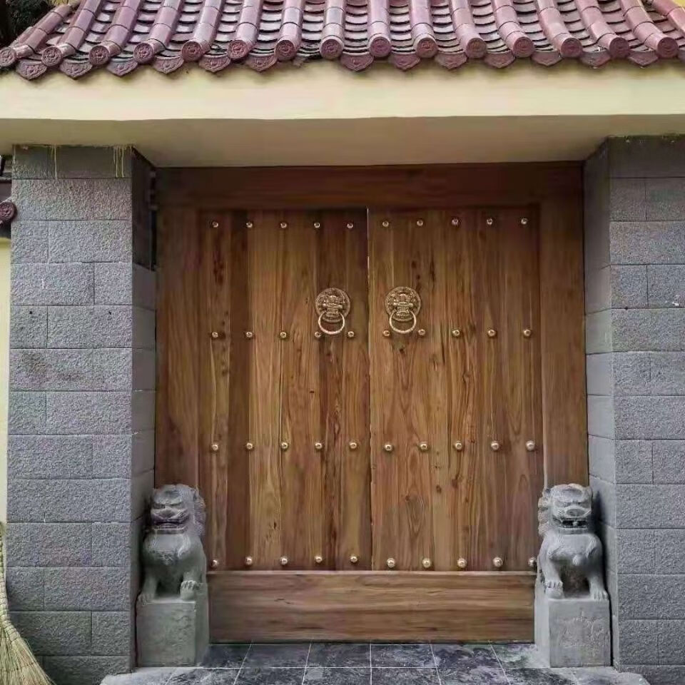 老榆木大门古宅复古双开门实木庭院进户双开四合院别墅对开门 图片色