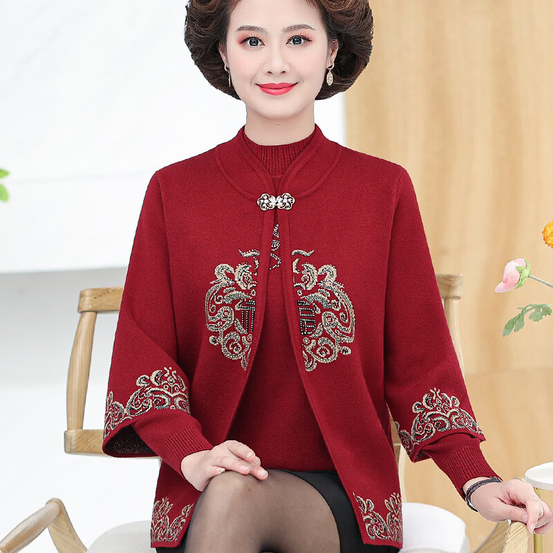 狮奥利兴老美华中老年女装秋装洋气开衫外套中年妈妈秋冬大码上衣衫