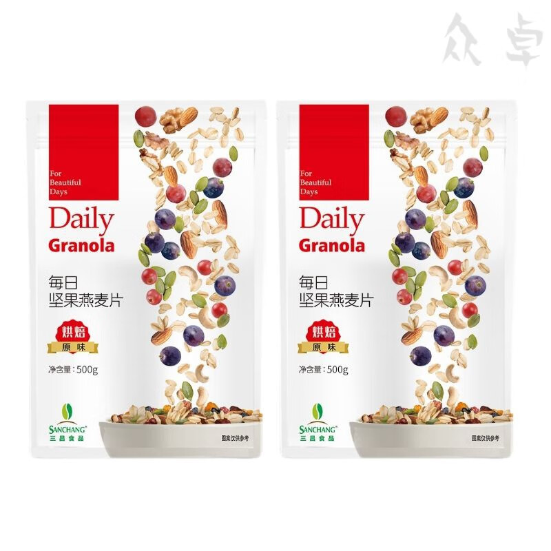 食芳溢三昌每日坚果燕麦脆750g/袋即食干吃麦片代餐饱腹营养早餐食品 坚果燕麦脆750克*2袋