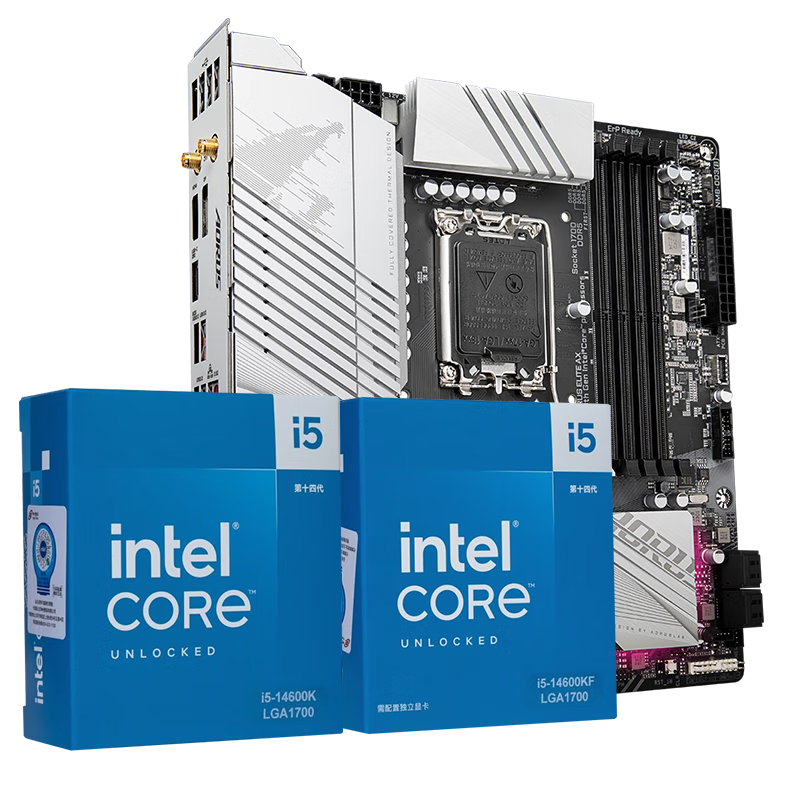 技嘉英特尔14代i5 14600KF/14490F/14400F搭B760/Z790主板CPU套装 板u套装 主板套装 B760M ELITE小雕WiFi GEN5 D4 i5 14600K【14核20线程带核显】五年质保