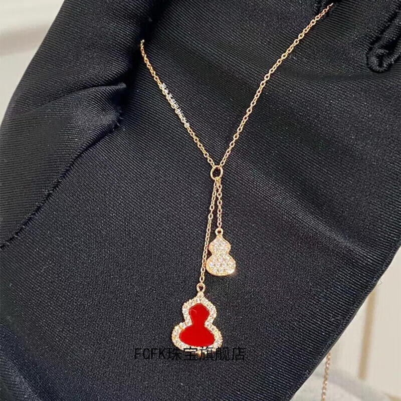 fcfk施华洛世奇皓麒麟双葫芦项链女白贝母流苏吊坠粉贝中国风简约经