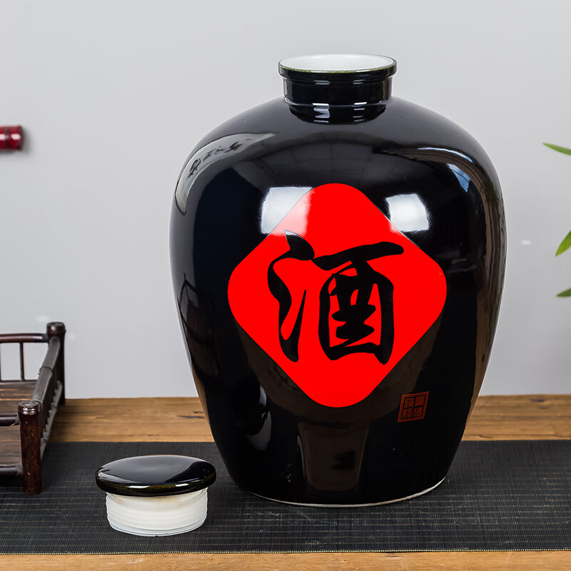 景德镇乌金陶瓷酒坛子 10/20/30/50斤家用密封酒瓶空瓶泡酒缸酒罐 10斤乌金无孔送酒提【陶瓷盖】