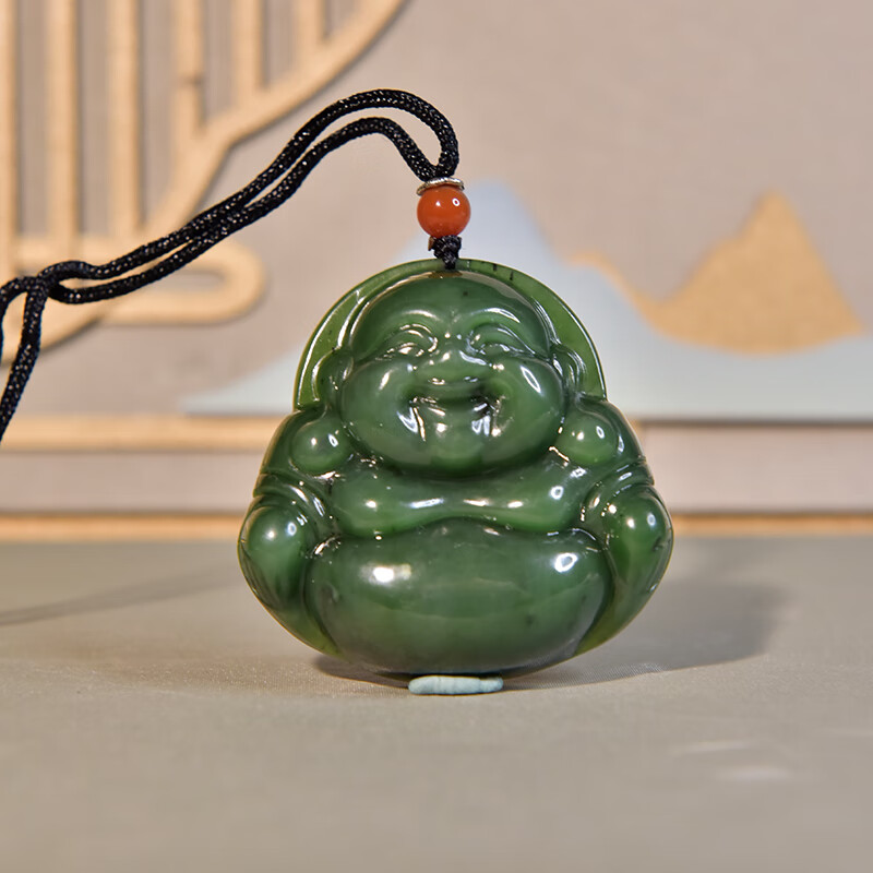 左氏0180和田玉青玉佛像玉坠男女项链弥勒佛大肚佛笑佛玉石玉佩吊坠