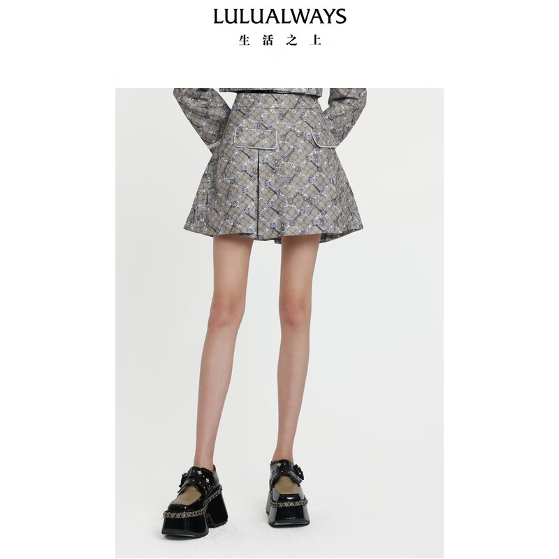 LULUALWAYS我爱露露秋季新款时尚百搭高腰显瘦A字短裙 咖啡色 S