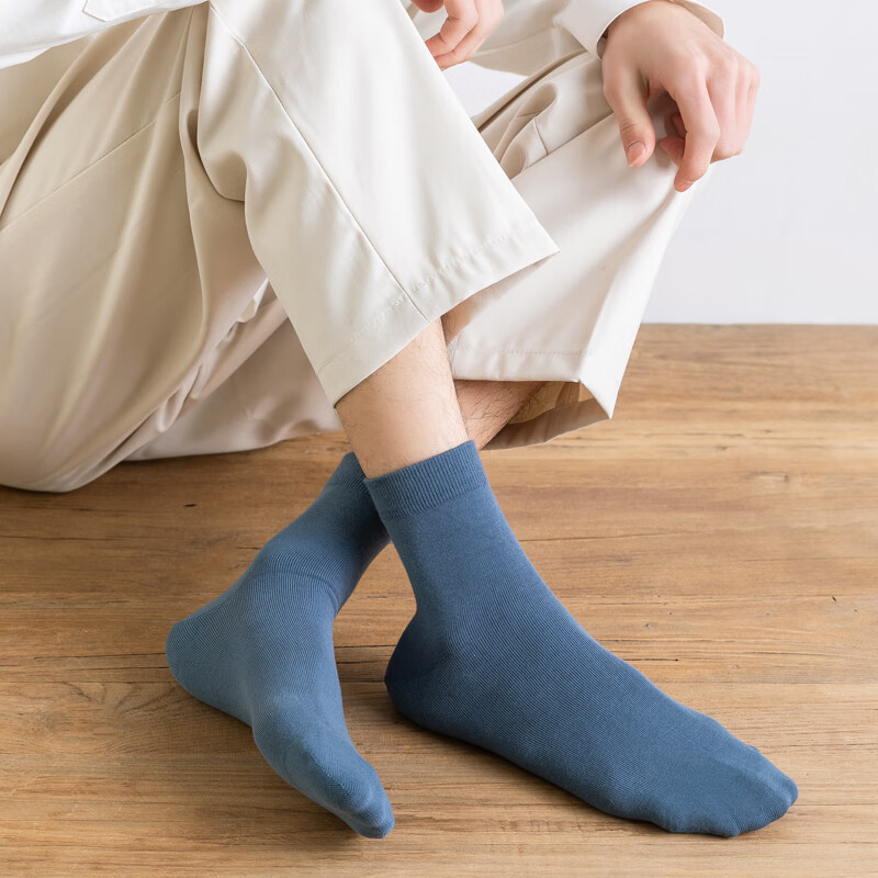 CK长袜子男士吸汗透气纯棉防臭纯色商务休闲弹力中筒运动款式袜子 W3CK 6白 6双 均码 (40.5-44.5)