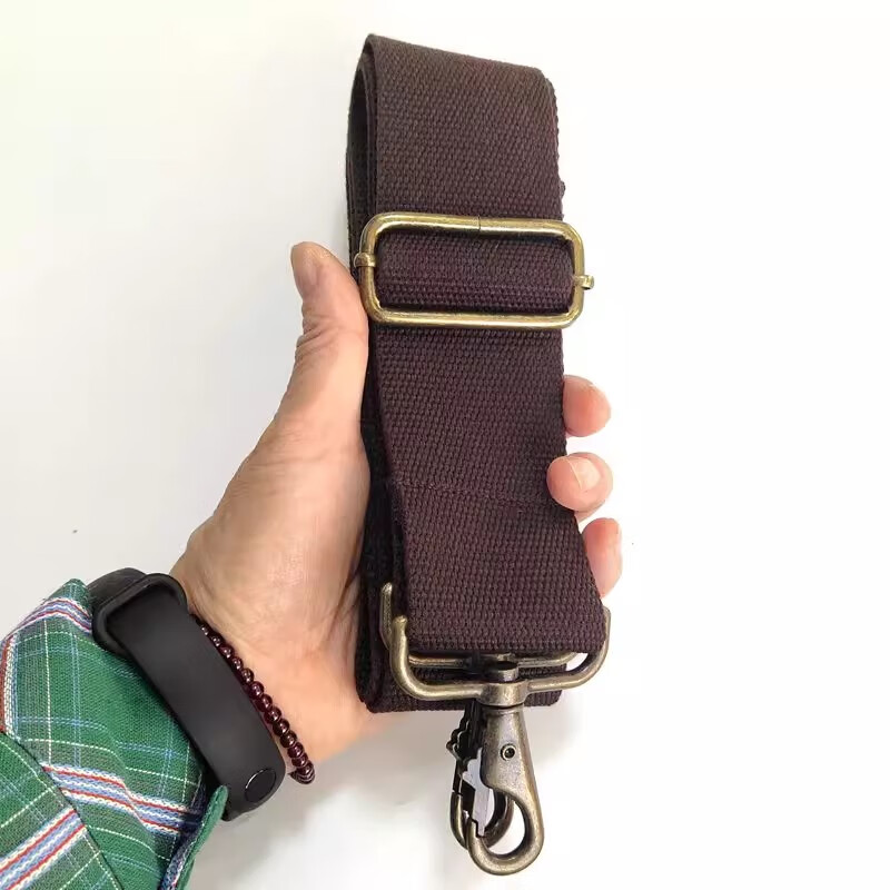 佳品优旅行包背带运动包斜跨背带加宽厚帆布5厘米宽可调节替换带包带子 深咖色+古铜配件一条