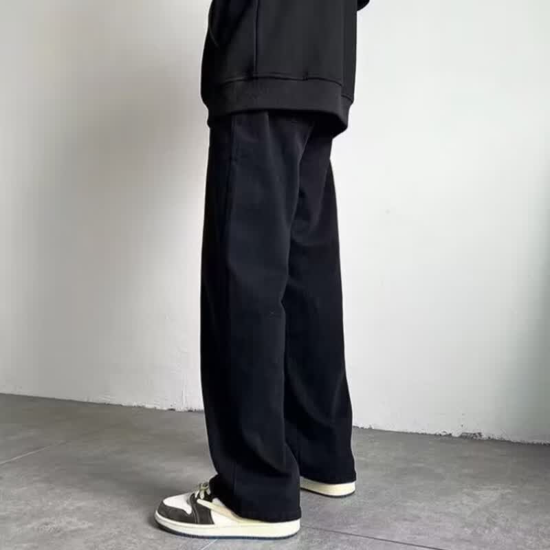 迪伽达美式高街牛仔裤男装春夏潮ins宽松阔腿长裤直筒裤黑色休闲裤子男 DFFS-720黑色 常规 纽扣款 2XL 【建议145-160斤】