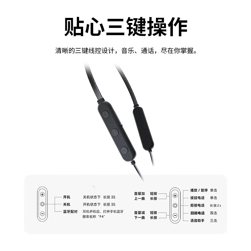 蓝士顿运动蓝牙耳机挂脖式入耳式跑步健身音乐适用于华为荣耀100苹果oppo安卓通用 F4-黑色【蓝牙5.4】