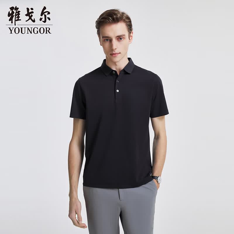 雅戈尔（YOUNGOR）短袖POLO衫男翻领可机洗桑蚕丝保型领混纺面料柔软舒适2025新品 藏青 L