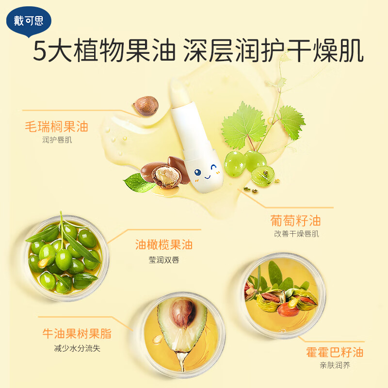 戴·可·思(Dexter)戴可思(Dexter)儿童润唇膏 婴儿宝宝润唇膏 防干裂 滋润保湿 3.6g唇膏