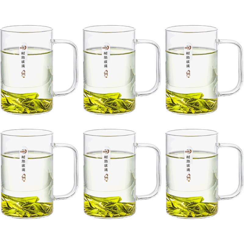 青蘋果耐熱玻璃杯6只裝 可加熱圍爐煮茶水杯 帶把泡茶杯牛奶杯