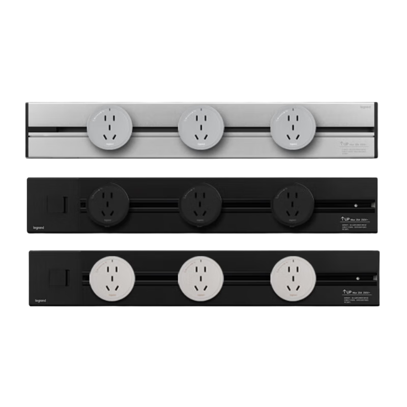 羅格朗（LEGRAND）軌道插座明裝可移動電源廚房家用滑軌插座排插電力導(dǎo)軌插座插排 黑色【80cm+5個五孔】明裝