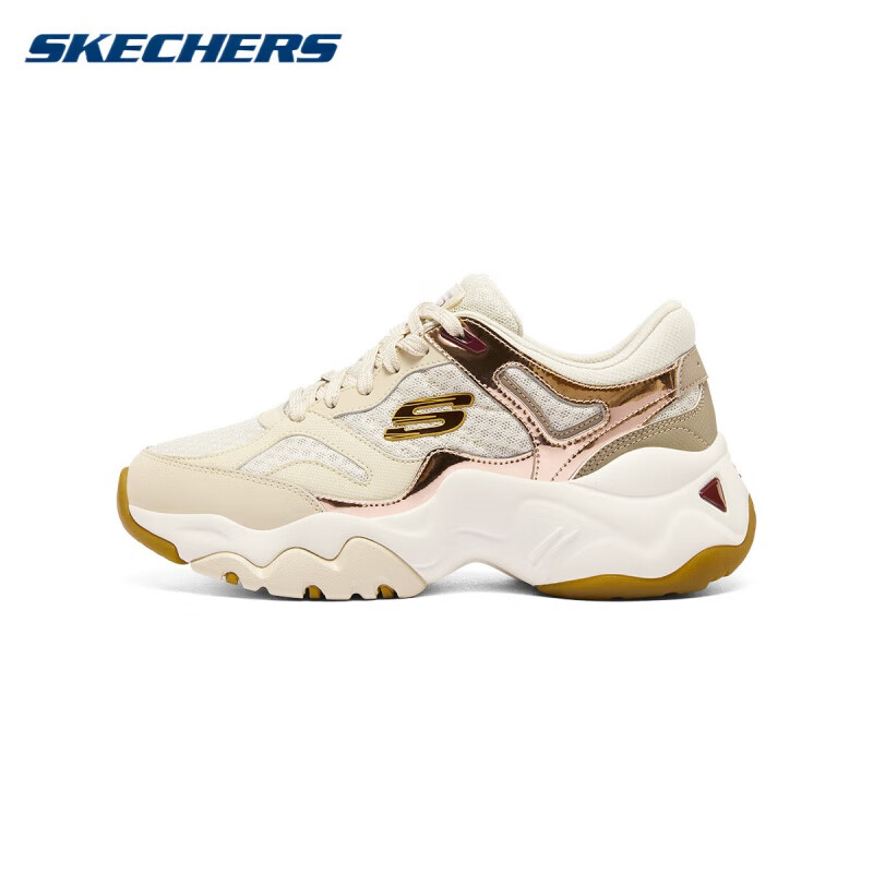 skechers斯凯奇女鞋三代熊猫鞋夏季新款厚底休闲运动老爹鞋12958 自然