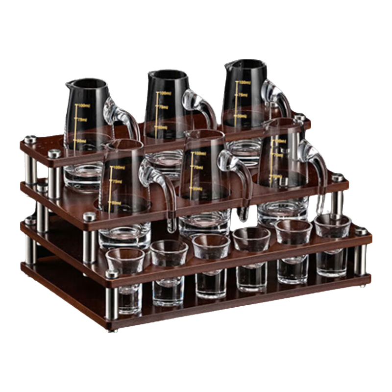 格娜斯白酒杯分酒器套裝家用酒具二兩杯分酒壺玻璃烈酒杯收納架10壺10杯