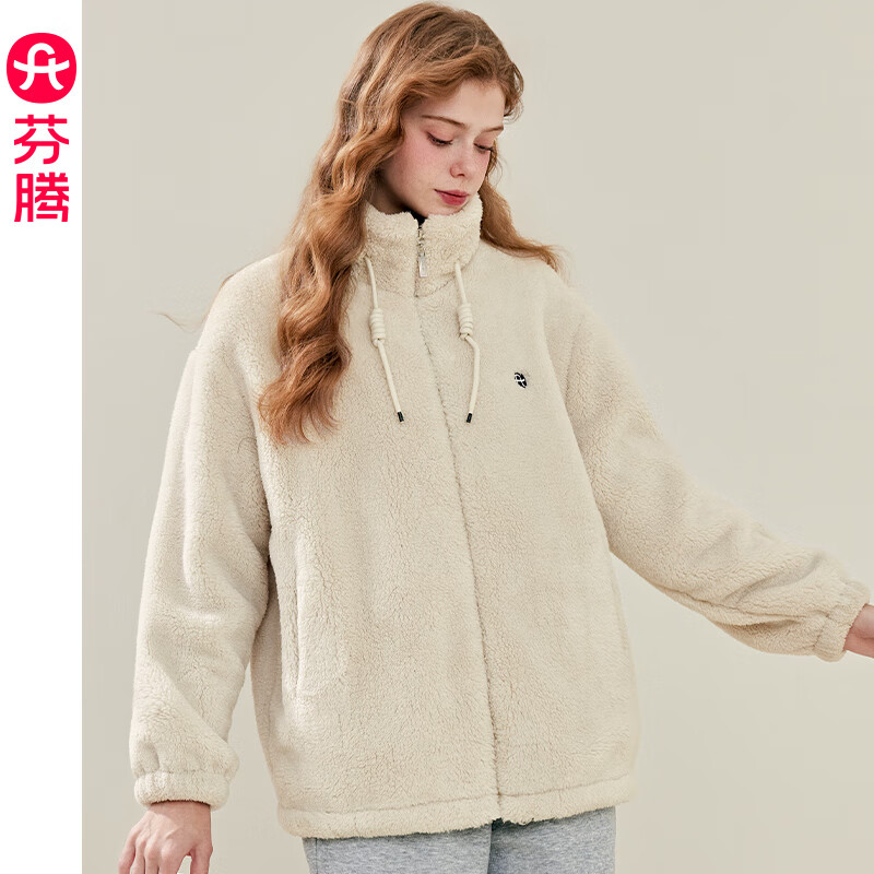 芬腾珊瑚绒女睡衣单件秋冬季加绒加厚法兰绒休闲大码保暖家居服外套 米杏【可外穿单衣外套】 L 建议:110-125斤