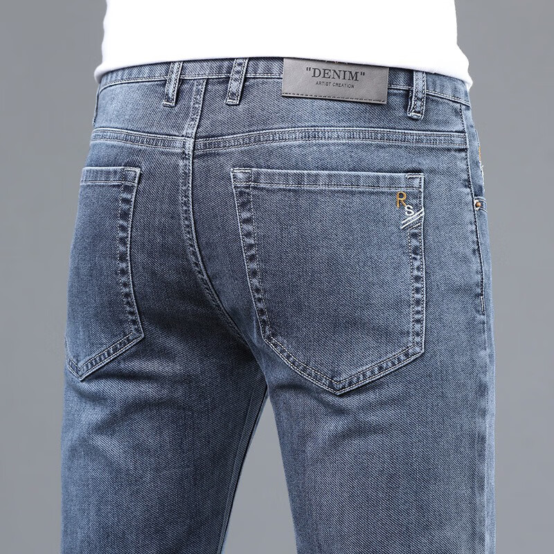 新塘牛仔裤子男修身秋冬加绒加厚弹力小脚裤时尚潮牌男士休闲裤子 JN-9018-1浅蓝色【秋冬款】 31