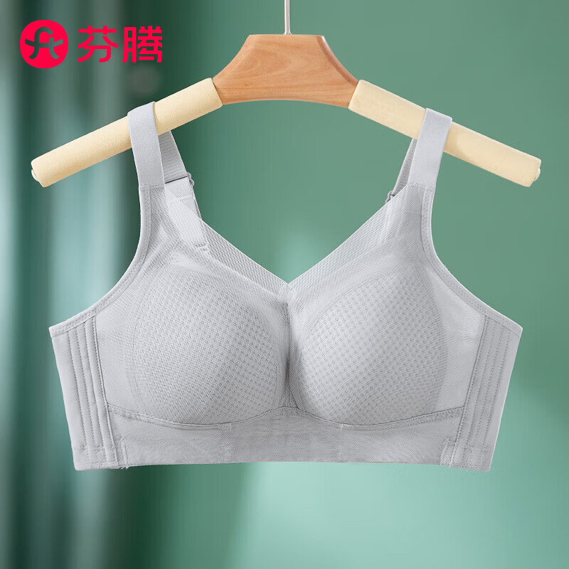 芬腾内衣女大胸显小文胸无钢圈全罩杯收副乳大码胸罩69ft16月光灰75c