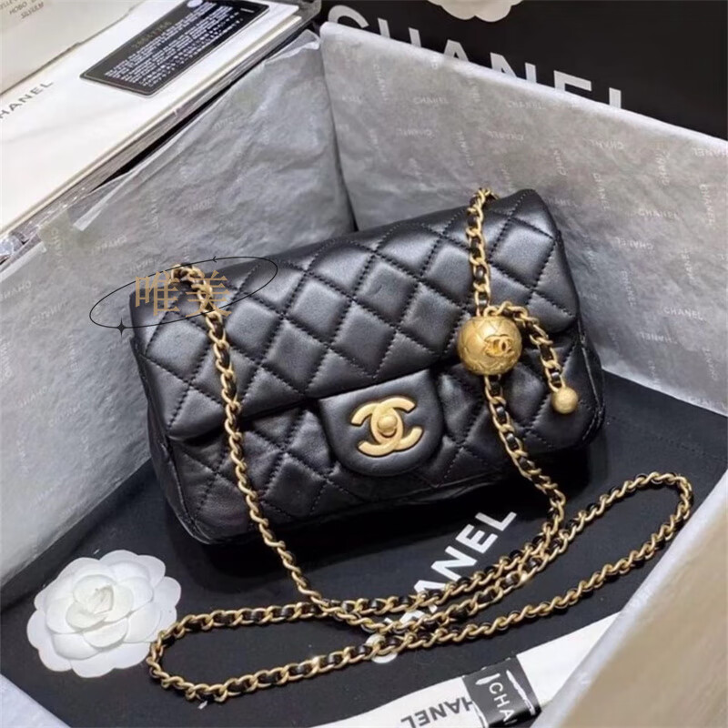 香奈儿(chanel)新款女包cf 羊皮 小金球 经典菱格纹链条包 单肩斜挎包