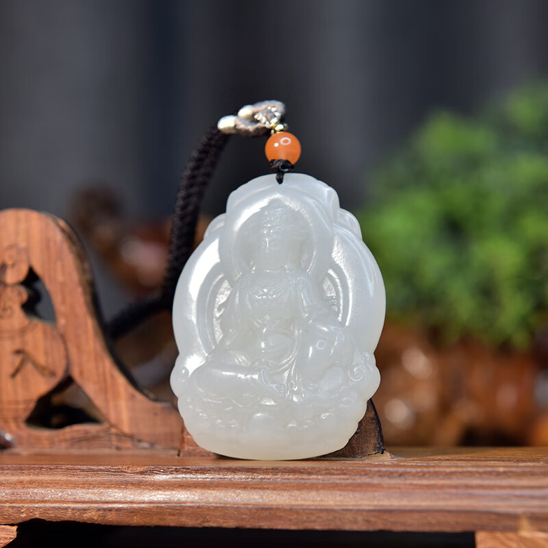 左氏0525天然和田玉白玉观音菩萨项链本命年男女款羊脂玉吊坠玉牌玉坠