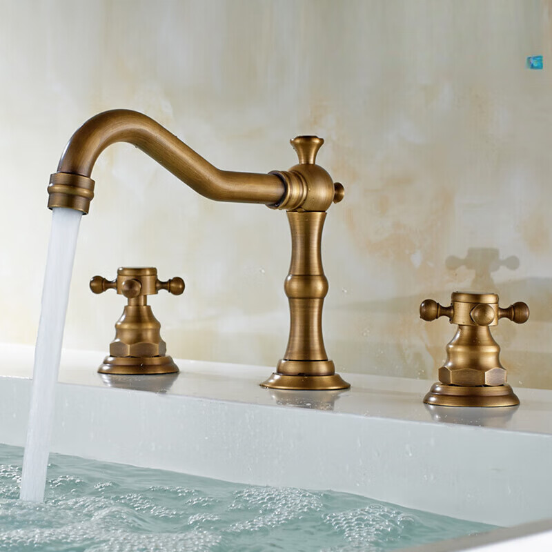 倍曦全铜欧式三孔面盆水龙头仿古纯铜洗脸盆冷热水龙头洗手间台盆龙头