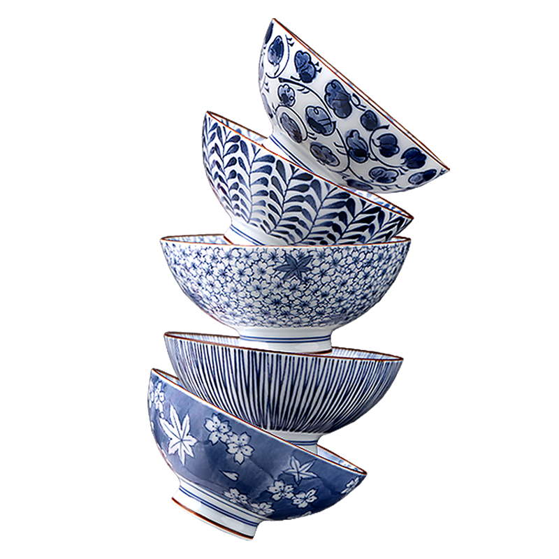 美濃燒（Mino Yaki）日本進(jìn)口碗米飯碗日式和風(fēng)陶瓷器釉下彩餐具家用飯碗套裝 4.5英寸小紋春秋-單個