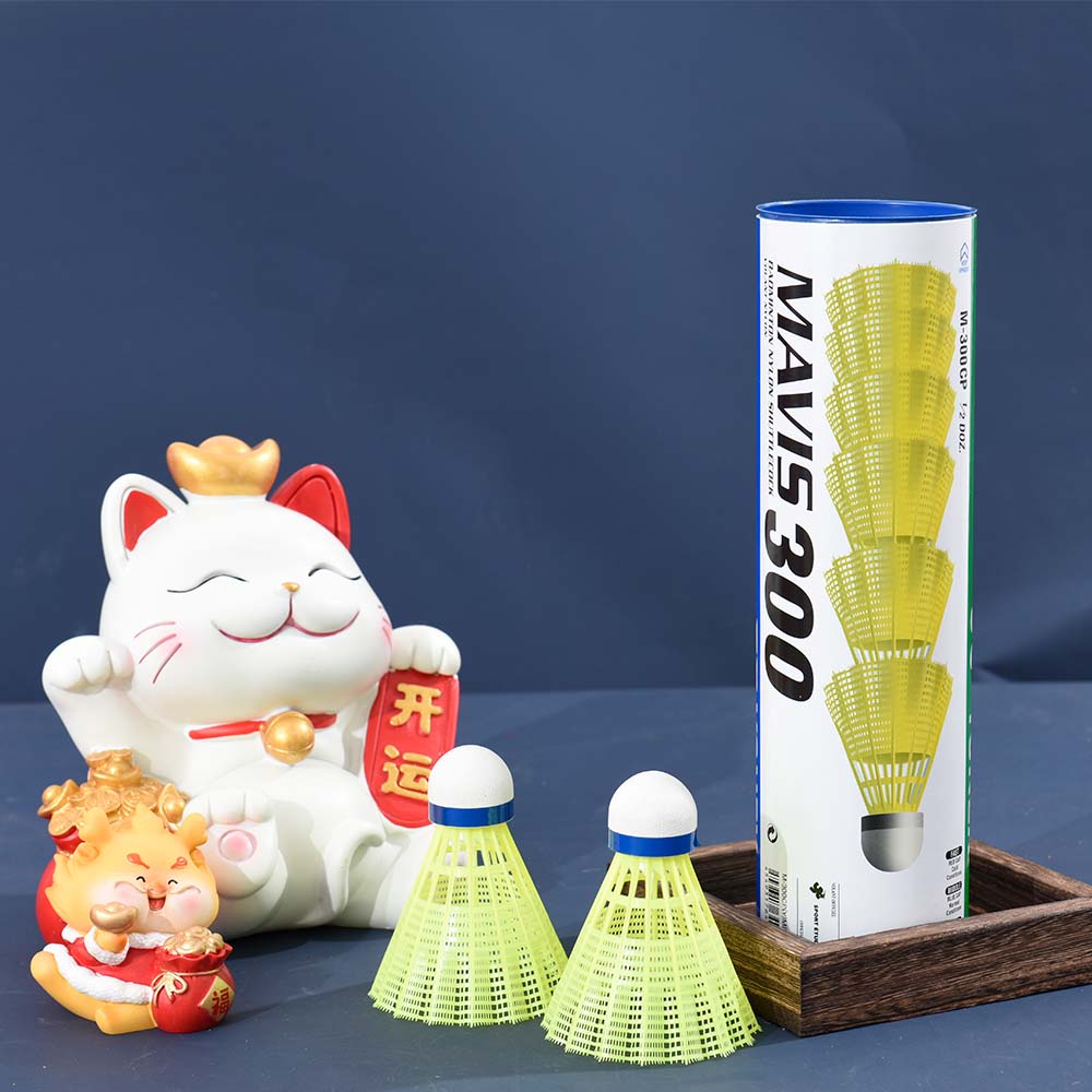 M2000尼龙球羽毛球塑料M300超耐打M600防风飞行稳定户外球室内室 M300尼龙球.蓝盖.黄.日本进口 1筒 6只装 中速