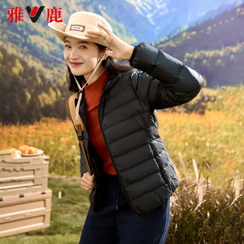 雅鹿轻薄羽绒服女薄款秋冬季短款时尚小个子红色通勤保暖休闲外套 玫红【连帽】 XL (170) 推荐115-125斤