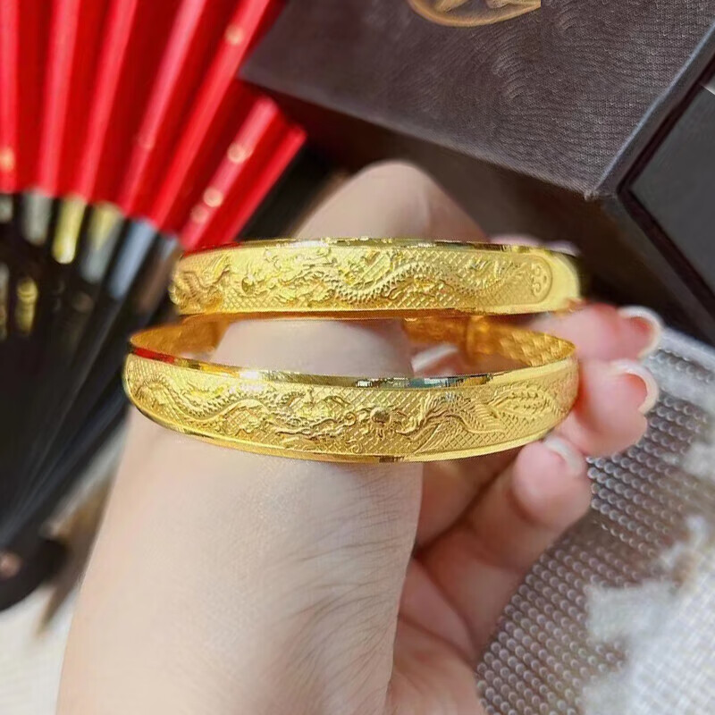 手镯实心推拉款一对9999足金镯子情人节礼物 9999足金凤手镯约30克
