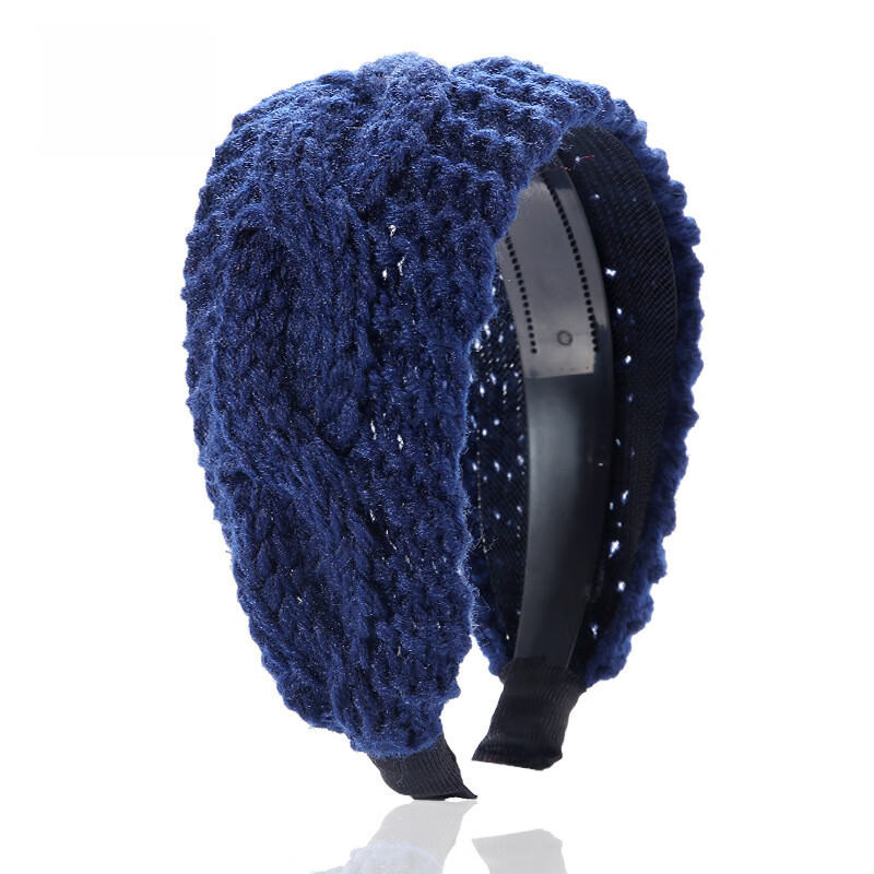 韩版秋冬毛线发卡网红优雅针织发带饰品发夹头箍 深蓝色 k-7-2#麻花