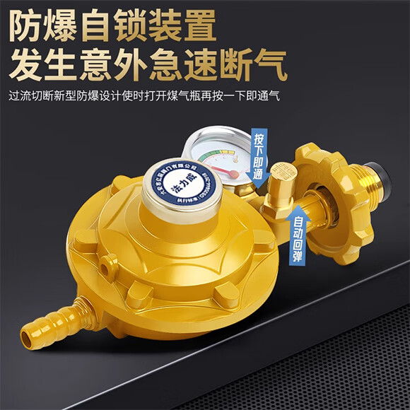 法力威 液化气减压阀煤气罐防爆家用燃气低压阀新国标0.6安全自锁安全阀 【家用-低压】压力表丨漏气自闭