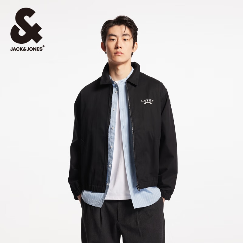 杰克·琼斯（JACK&amp;JONES）25年男装春秋款外套男多色商务休闲夹克翻领100%纯棉行政夹克短款 E40黑色 M