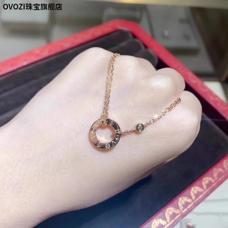 ovozicartier/卡地亚 经典款 love圆饼项链 18k玫瑰金双链圆环锁骨链