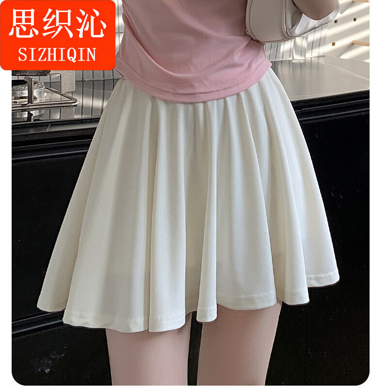思织沁女士短裙辣妹冰丝高腰A字短裙子显瘦伞半裙裤裙黑色百褶裙半身裙 黑色(内衬打底裤) L (80-120斤)