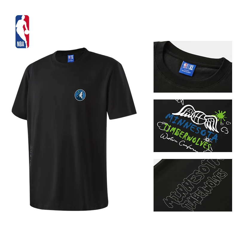 NBA歡樂(lè)的運(yùn)動(dòng)系列-湖人/凱爾特人/勇士情侶寬松t恤運(yùn)動(dòng)夏季短袖 森林狼隊(duì)純棉T恤（黑色） 2XL