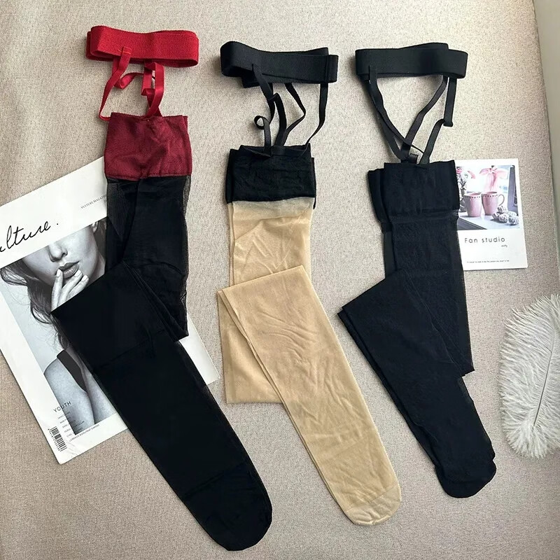 GEEZORO白色吊带丝袜女夏秋季防勾丝连裤袜性感纯欲风打底见男友可撕开档 黑色 1双 均码