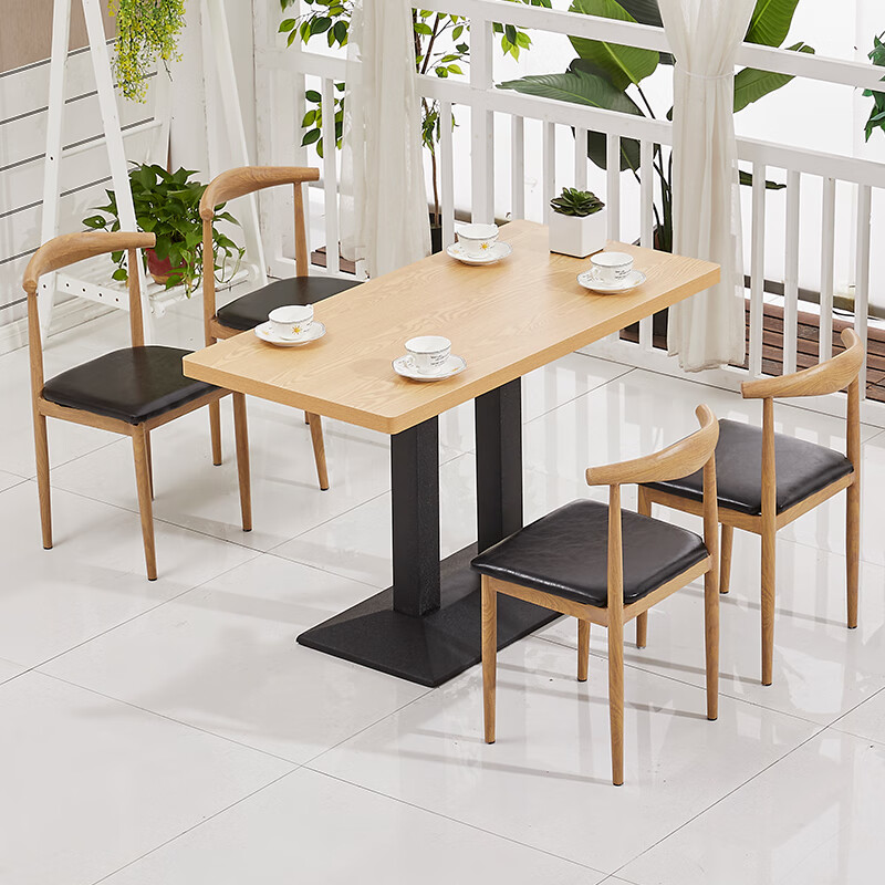 澳颜莱2024新款麻辣烫一人小餐桌 铁艺牛角椅仿实木快餐桌椅清新简约