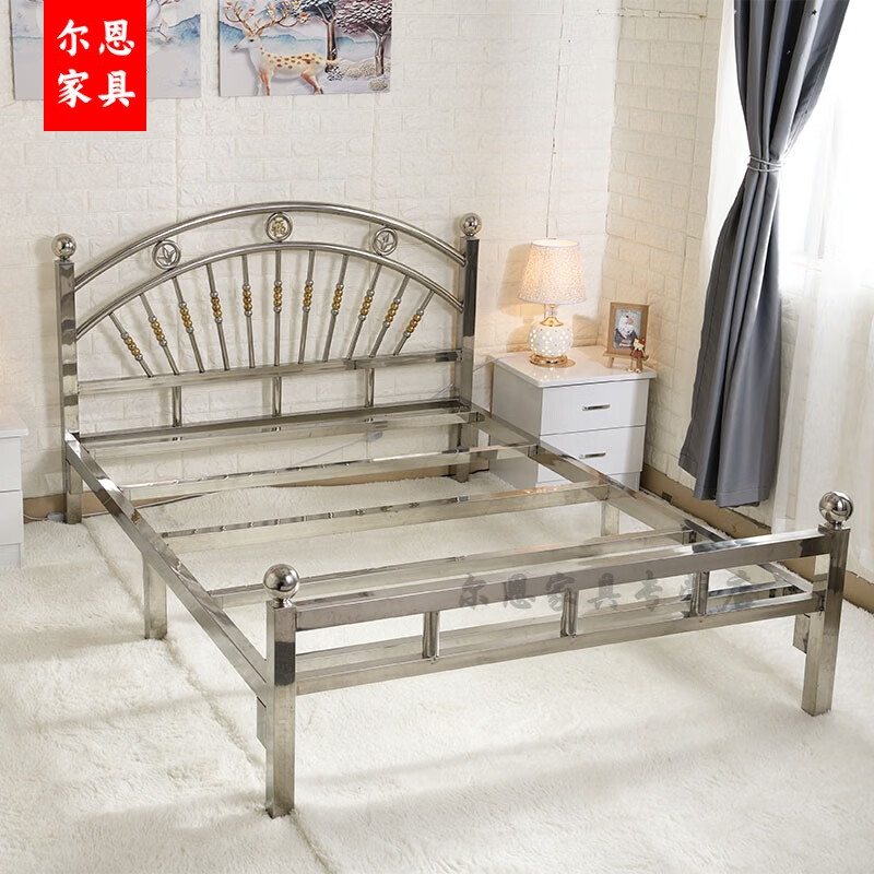 峎尔良铁架子床 钢丝床 加厚304豪华不锈钢床铁艺床架1.8米1.