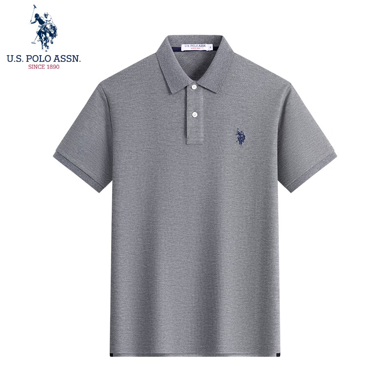 U.S. POLO ASSN.短袖POLO衫男士青年保罗商务休闲翻领男装上衣T恤短袖男夏季灰L